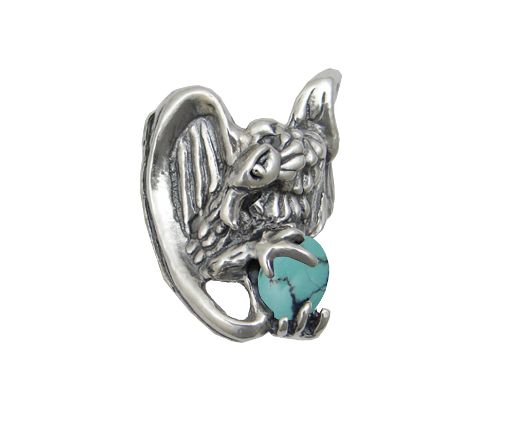 Sterling Silver Heavy Weight Vulture Ring With Chinese Turquoise Size 10